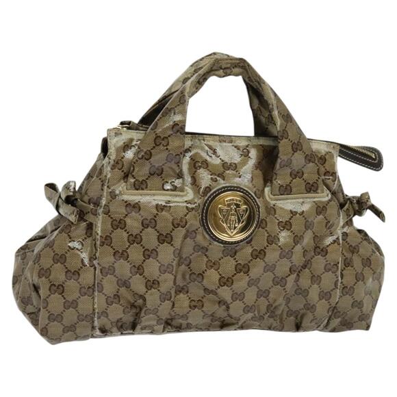 GUCCI GG Crystal Hand Bag Coated Canvas Brown Gold - Picture 1 of 12